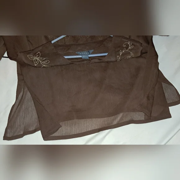 KORET WOMAN  BROWN SHEER with Goldtone Embroidery accents Sz 1X Woman - Picture 8 of 11